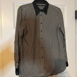 Lauren by Ralph Lauren Black and White Houndstooth Button-Up Shirt